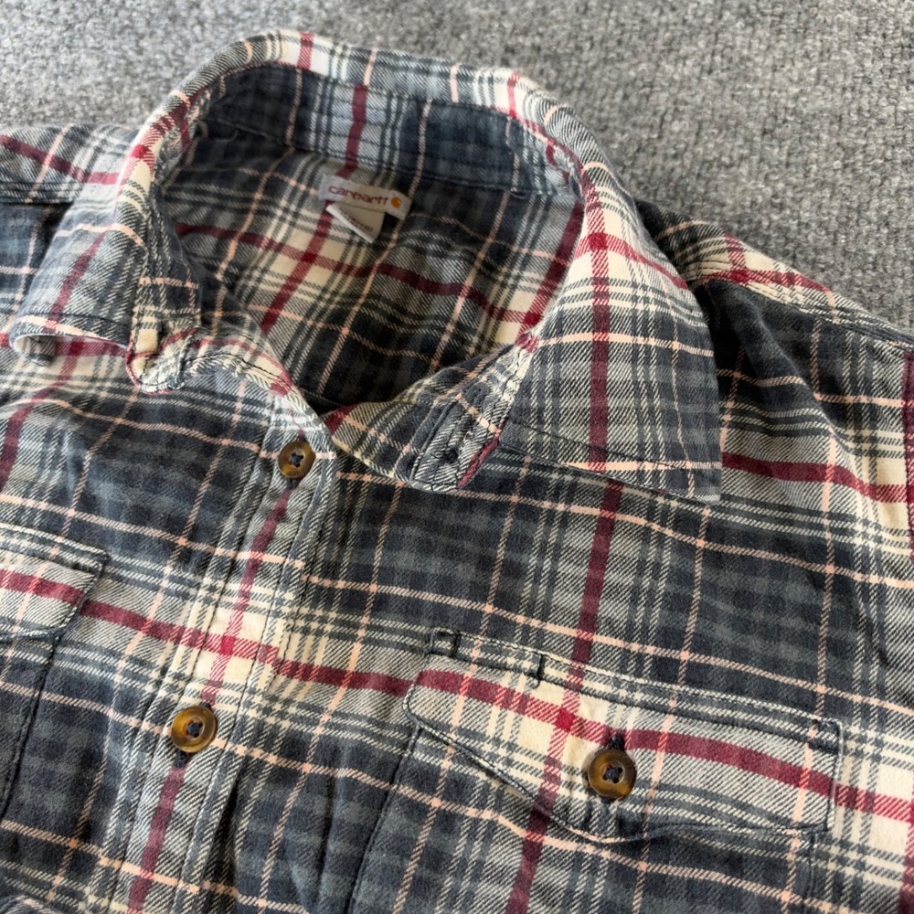 Carhartt Button Down Shirt Women Hamilton Flannel M Plaid Stretch Navy Red 2016